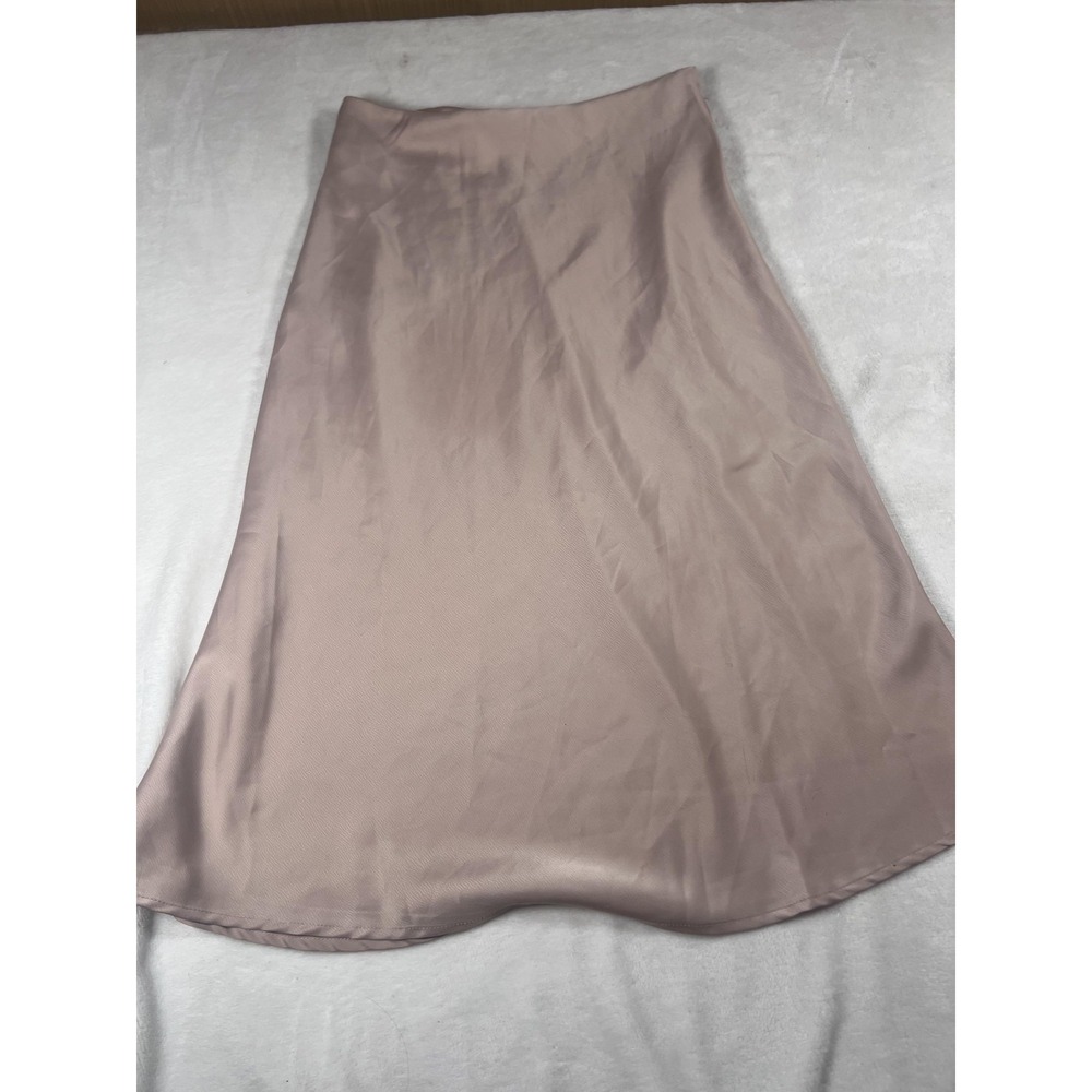 Womens 6 Beige Satin Midi Skirt A Line Side‎ Zip Lightweight Casual Party